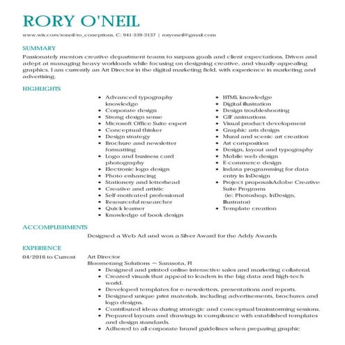 Rory O'Neil Resume 1
