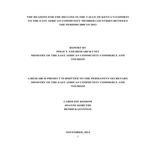 REPORT ON THE REASONS FOR THE DECLINE OF KENYA'S EXPORTS TO THE EAC COUNTRIES
