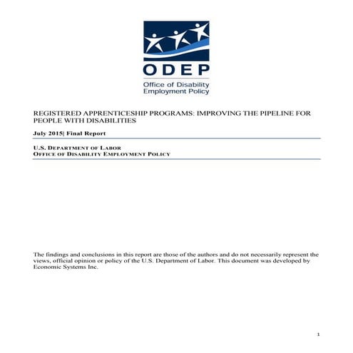 EconSys ODEP Registered Apprenticeship Report