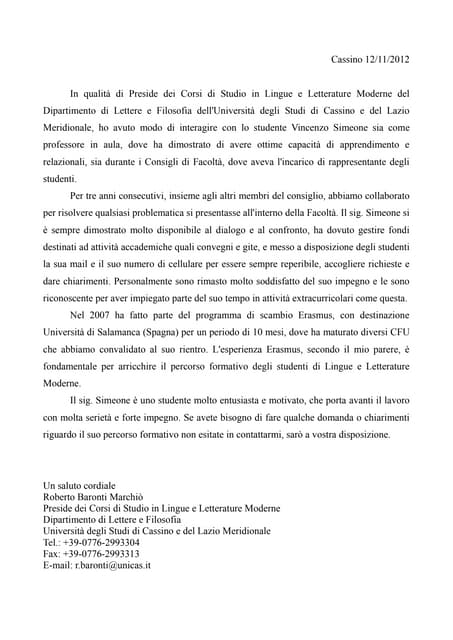Lettera di Referenze Prof. Baronti
