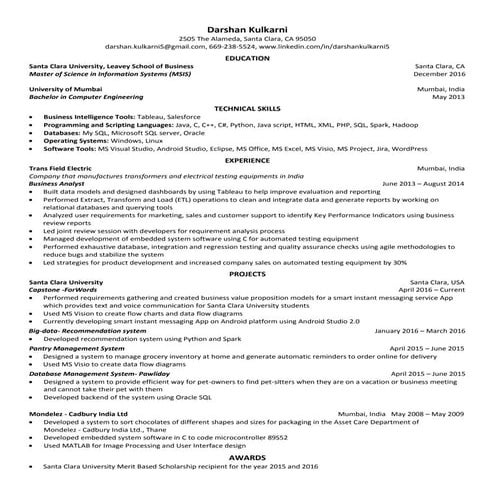 Resume Darshan Kulkarni