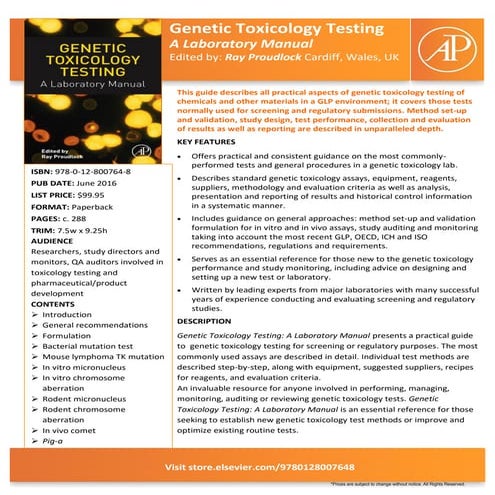 Genetic Toxicology Testing A Laboratory Manual - Flier | PDF