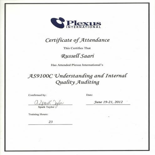 AS9100C Certificate
