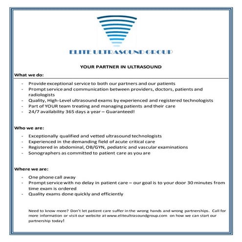 Elitecompanyprofile2YOUR PARTNER IN ULTRASOUND