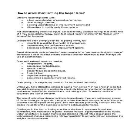 How to avoid short terming the longer term