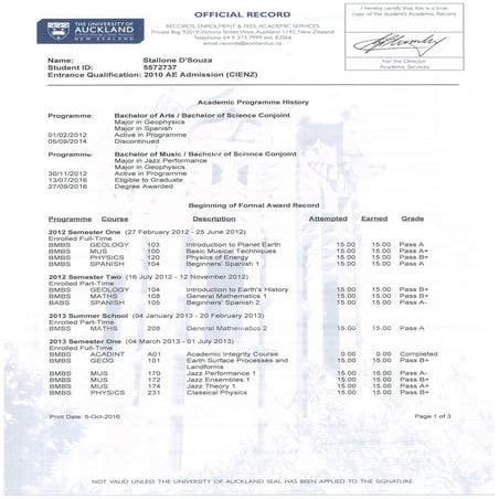 Official Academic transcript