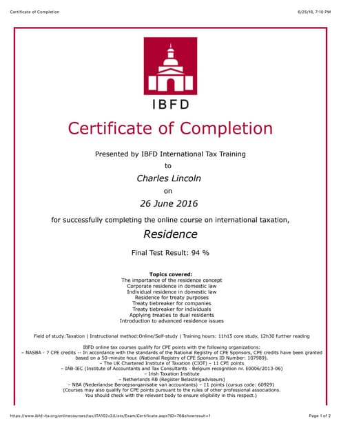 Business Profits Certificate of Completion PDF Business Profits Certificate of Completion PDF