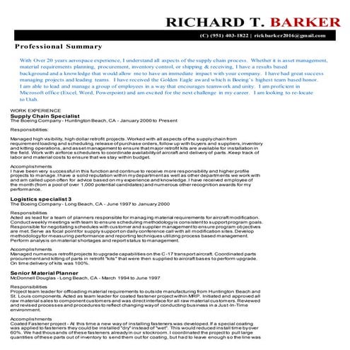 Rick Barker Resume