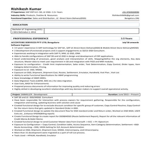 Rishikesh Kumar - CV - SAP SD Consultant - 3 Years V4
