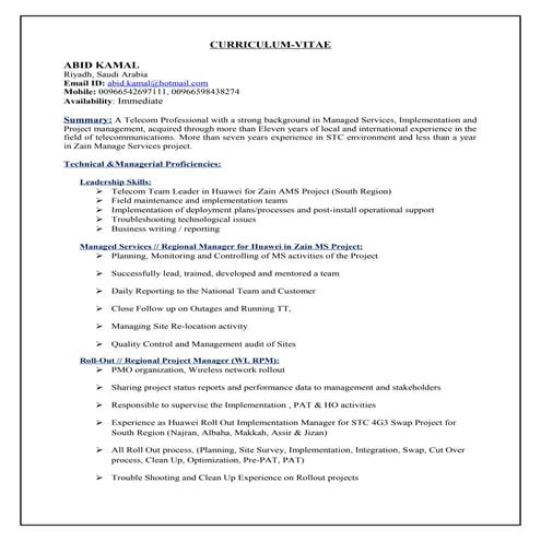Cv Project manager & solution architect ftth | PDF