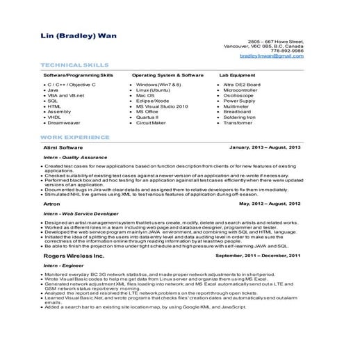 Bradley Lin Wan Resume