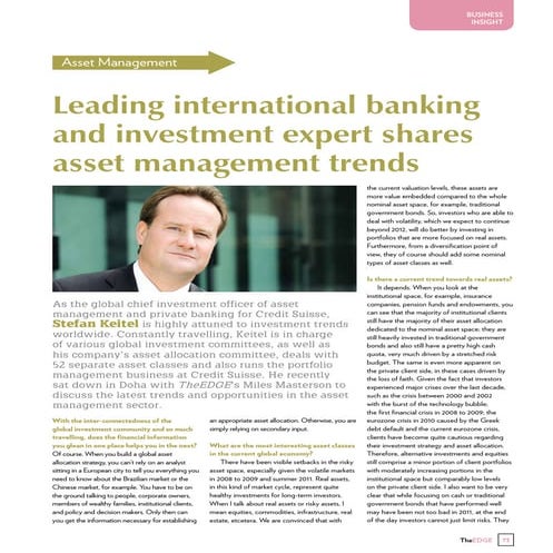 The Edge 29 January 2012 Business Insight Stefan Keitel Global CIO Credit Suisse