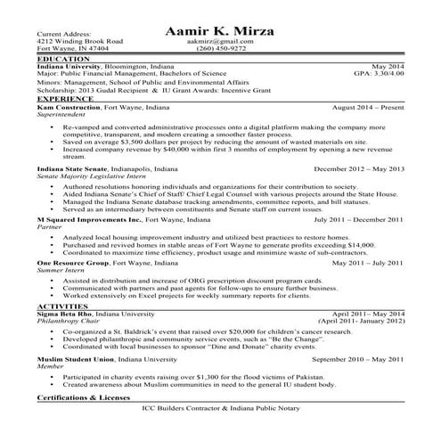 Aamir Mirza's Resume 