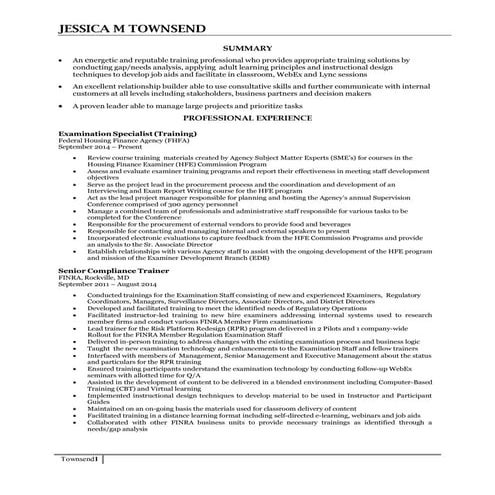 LinkedIn Jessica M. Townsend Resume MBA to Present 2015