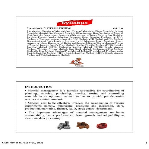 Module No 3 : MATERIAL COSTING..........
