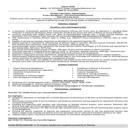 Instrument engineer CV | DOC