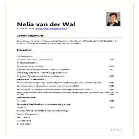 CV Nelia van der Wal 1 January 2016