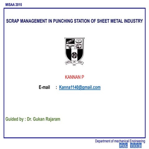 Scrap Managemnt in Sheet metal industry | PPTX
