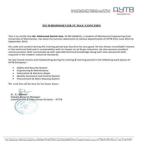 Danish AYTB Experience Certificate (PDF)