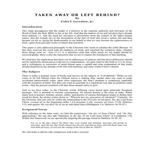 Taken Away or Left Behind