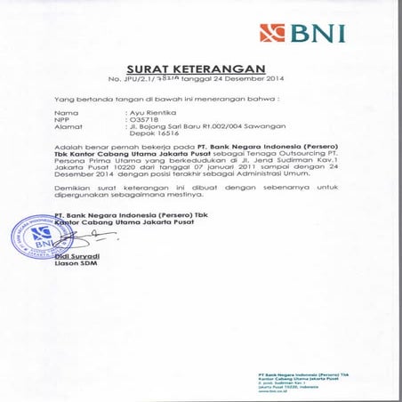 surat keterangan pengalaman kerja