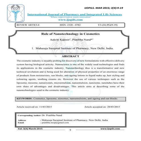 role of nanotechnology in cosmetics