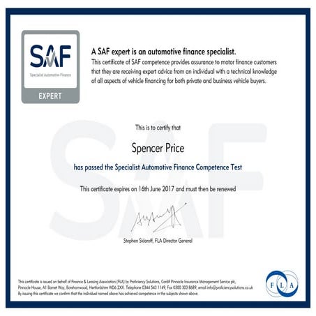 SAF Expert Automotive Finance Specialist Certificate | PDF