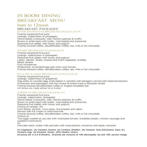 In-Room Dining Menu (Contactless) | PDF