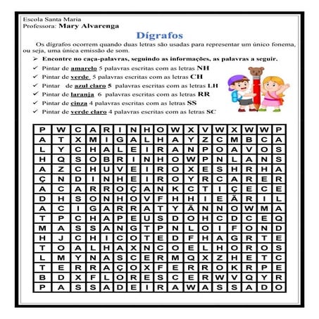 Caça-palavras - ortografia S, SS, X, C e Z | PDF