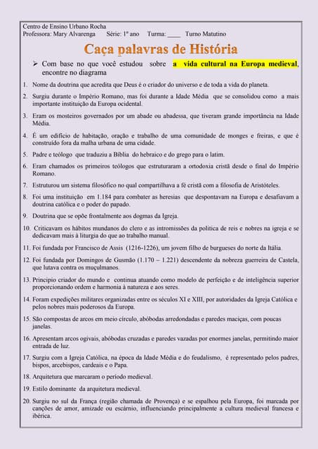 Caça palavras  de História -   A  v...