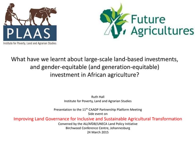 What have we learnt about large-scale land-based investments, and gender-equitable (and generation-equitable) investment in African agriculture?