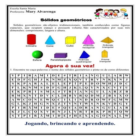 Caça - palavras  -  Sólidos  geométricos.