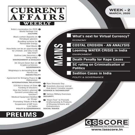 GS SCORE: Weekly Current Affairs: March week-2 | PDF
