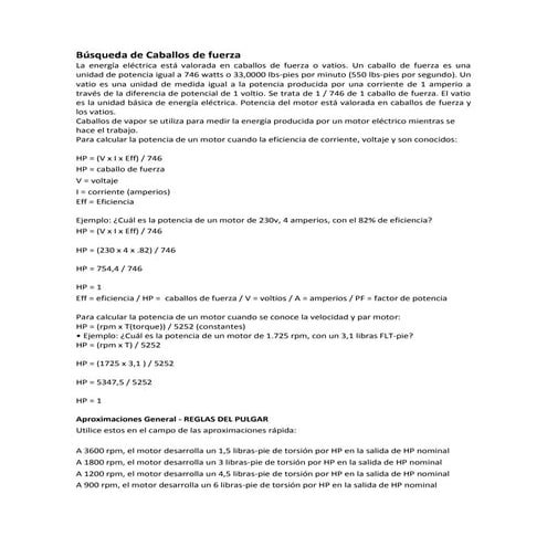 Caballos de fuerza y rpm