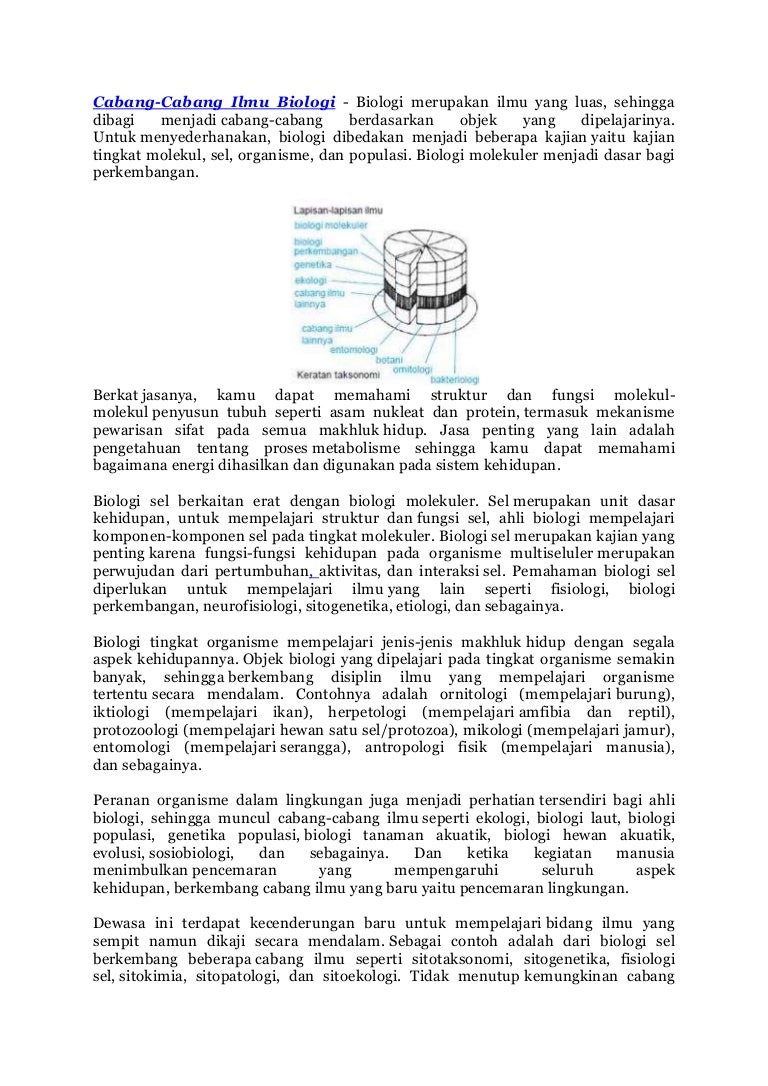 Cabang Cabang Ilmu Biologi Cabang Cabang Ilmu Biologi