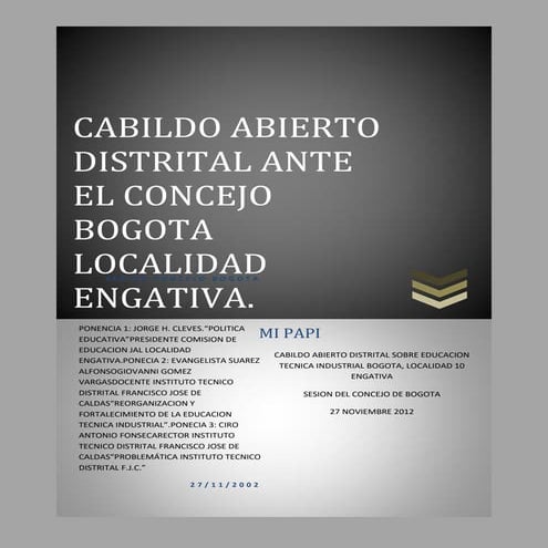 Cabildo abierto distrital sobre educacion tecnica industrial bogota