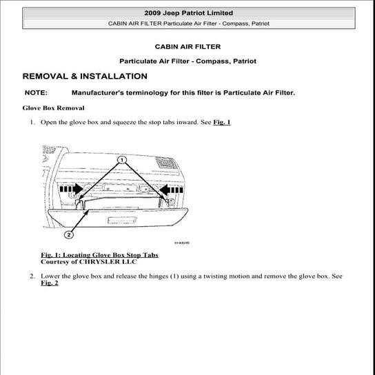 Manual reparacion Jeep Compass - Patriot Limited 2007-2009_Cabin air filter