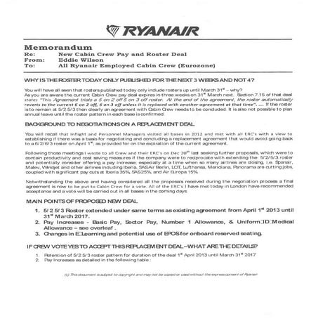 ryanair Cabin crew roster