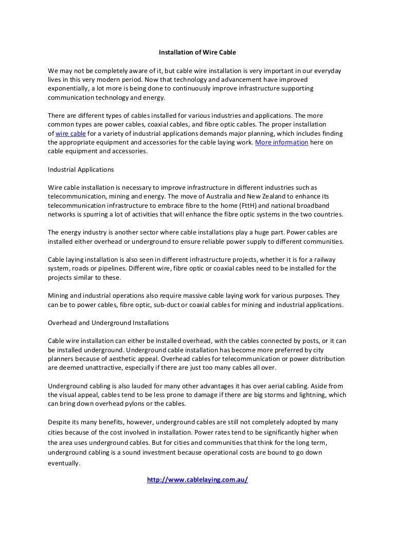 Installation of Wire Cable