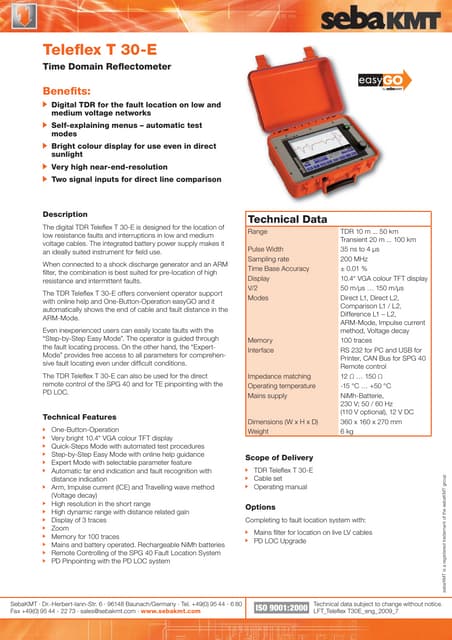 SEBA KMT Teleflex TDR Fault Locator for LV-HV Low Resistance Cable Faults