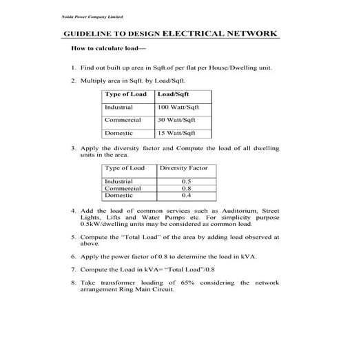 Cable size available guidelines network design