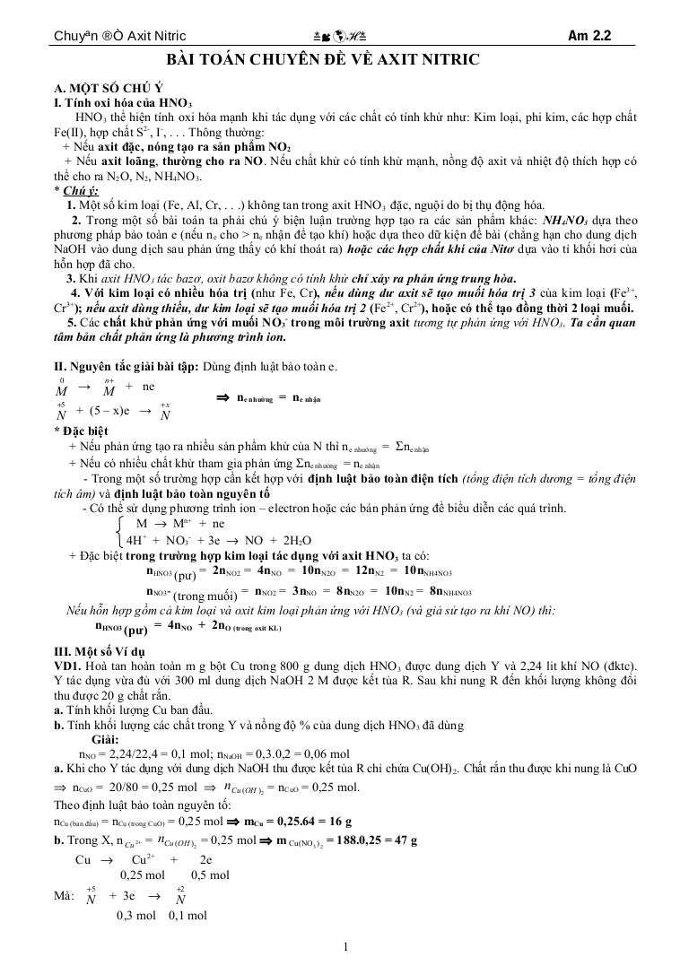 Cac Bai Tap Kinh Dien Va Cach Giai Hno3