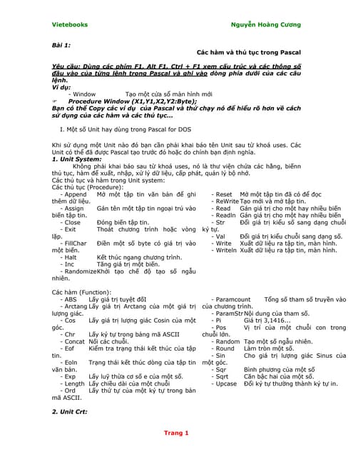 Cac Ham Va Thu Tuc Trong Pascal | Pdf