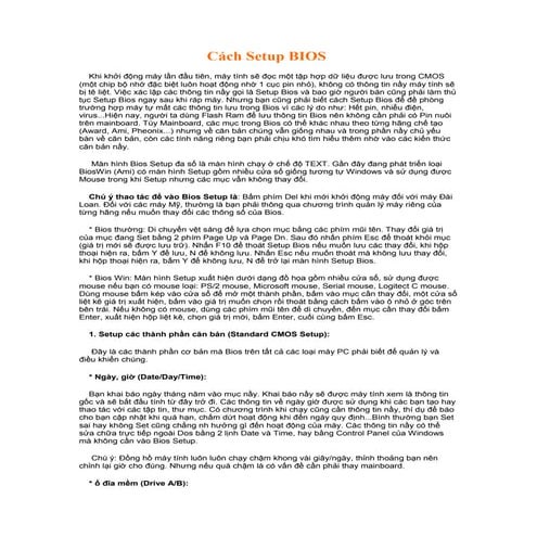 Cach setup bios
