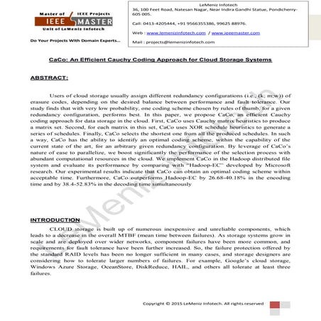 Ca co an efficient cauchy coding approach for cloud storage systems