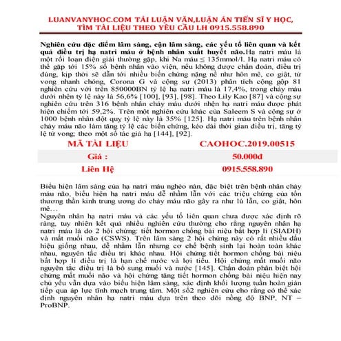 Cac yeu to lien quan va ket qua dieu tri ha natri mau o benh nhan xuat huyet nao