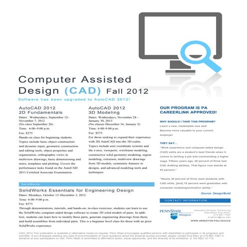 CAD 2d, 3D and Solidworks Fall 2012