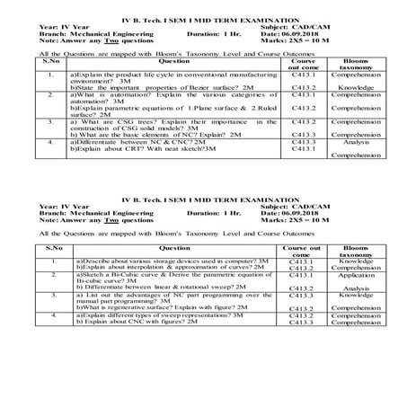 Cadcam mid 1 question paper | DOCX