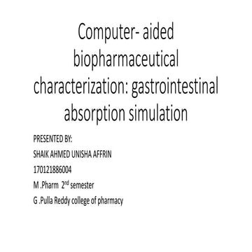 computer aided biopharmaceutical characterization :gastrointestinal absorptio...