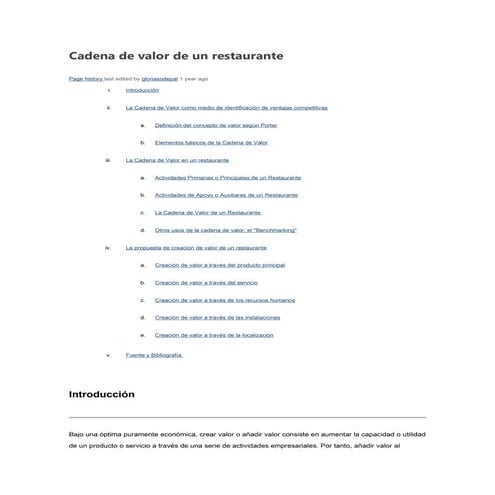 Cadena de valor de un restaurante